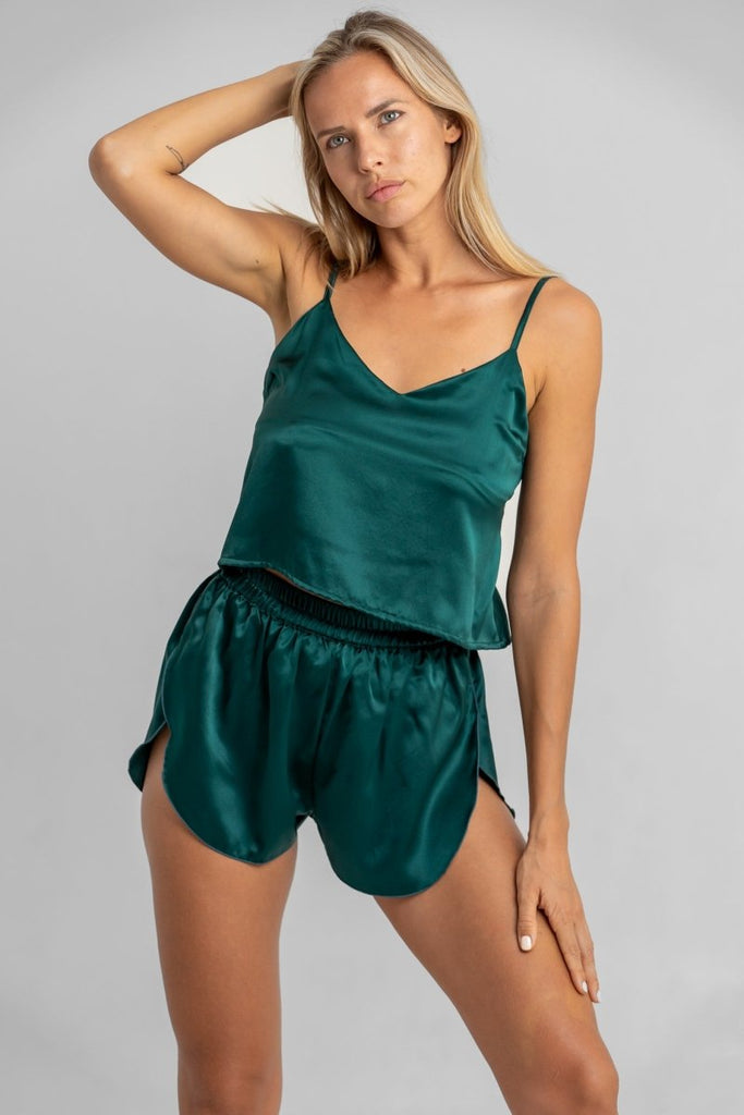 Emerald Green Silk Camisole Set - Lé Silk