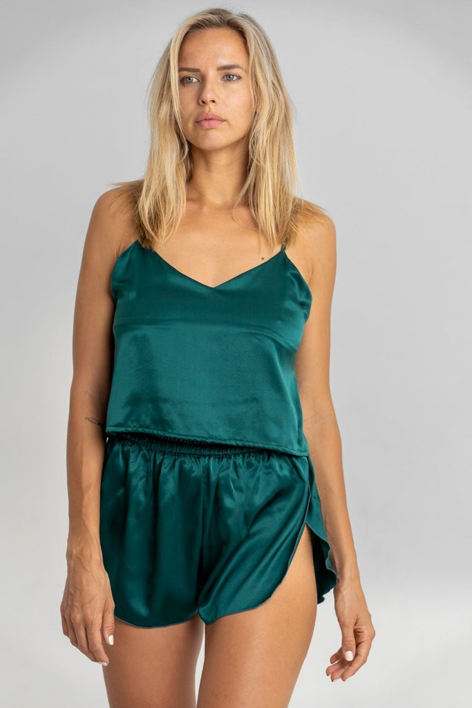 Emerald Green Silk Camisole Set - Lé Silk