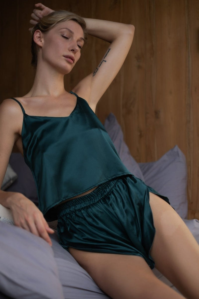 Emerald Green Silk Sleep Shorts - Lé Silk